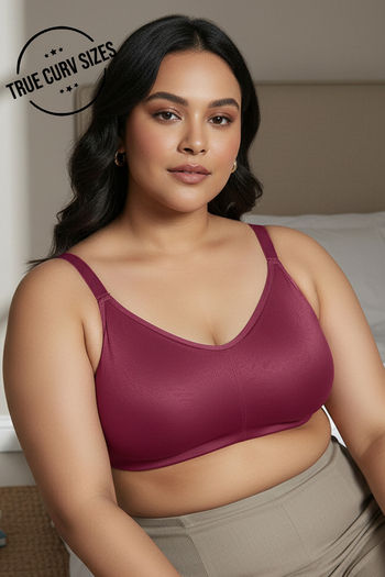 Buy Zivame True Curve Jacquard Lightly Lined Non Wired Full Coverage Minimiser Bra - Red Plum
